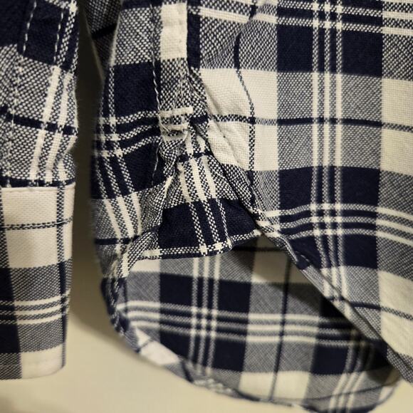 L.L. Bean Men’s Medium Tall Navy White Plaid Flannel Button Down Shirt - Picture 4 of 7